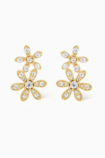 Pavé CZ Flower Climber Earrings in Gold-plated Brass