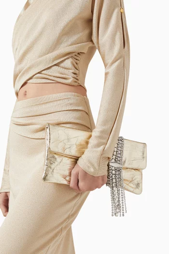 Zandra Crystal-embellished Clutch Bag in Metallic Leather