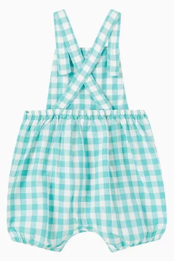 Gingham-print Dungarees in Linen-blend