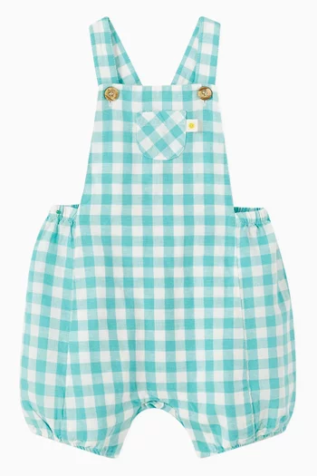 Gingham-print Dungarees in Linen-blend