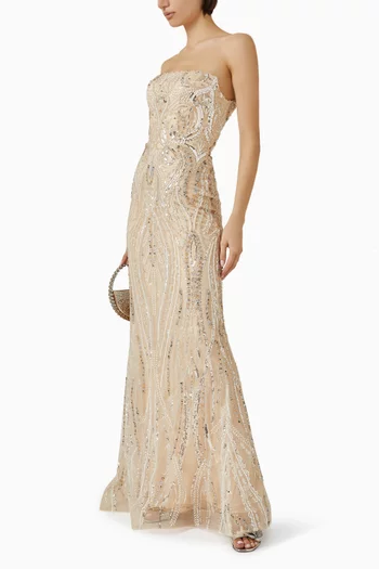 Strapless Bead-embellished Gown