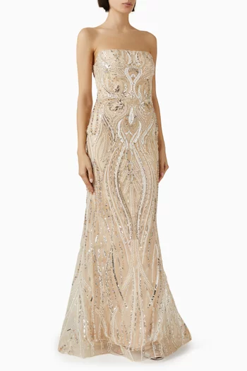 Strapless Bead-embellished Gown