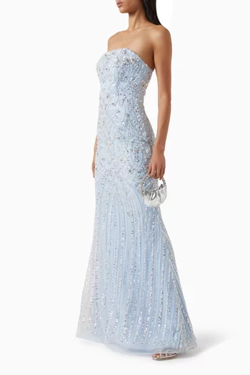 Bead-embellished Strapless Gown in Tulle