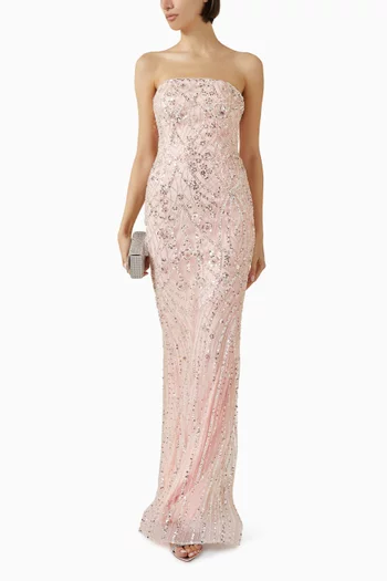 Bead-embellished Strapless Gown in Tulle