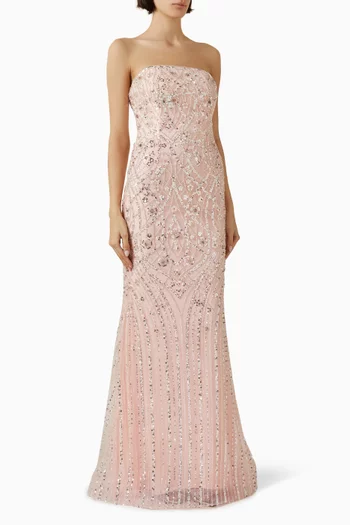 Bead-embellished Strapless Gown in Tulle
