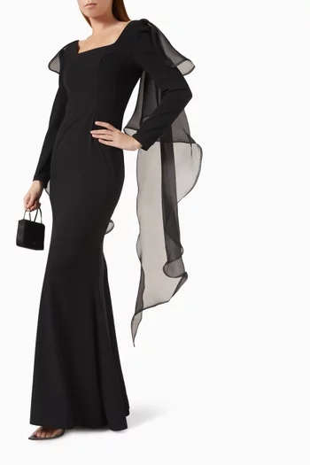 Flutter-sleeve Gown in Crepe