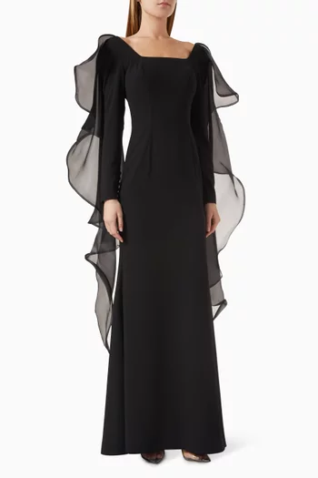 Flutter-sleeve Gown in Crepe