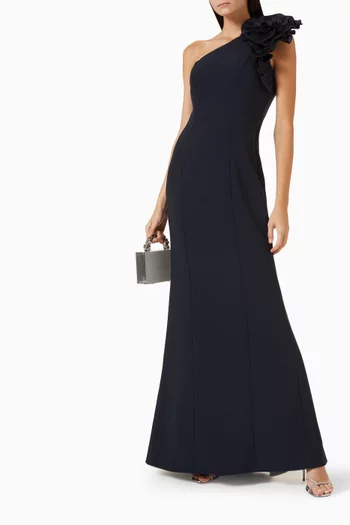 One-shoulder Column Gown in Crepe