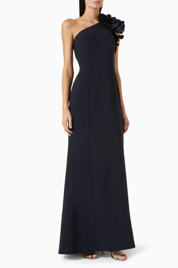 One-shoulder Column Gown in Crepe
