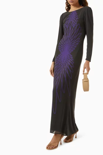 Abstract-print Maxi Dress in Jersey & Chiffon