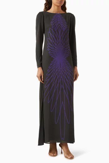 Abstract-print Maxi Dress in Jersey & Chiffon