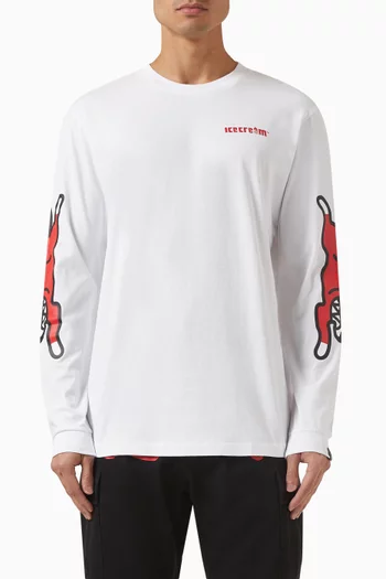 Long Sleeves Running Dog T-shirt in Cotton-jersey