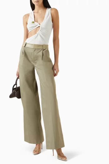 Tailored Pants in Cotton & Leather