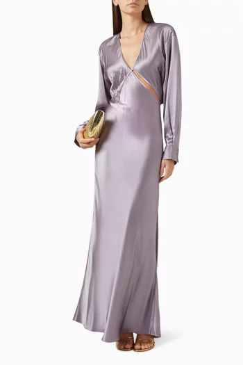 Crosscut Long-sleeve Maxi Dress in Silk
