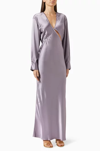 Crosscut Long-sleeve Maxi Dress in Silk