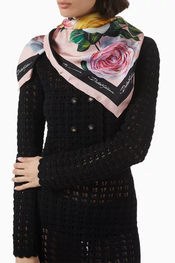 Floral-print Scarf in Silk Twill