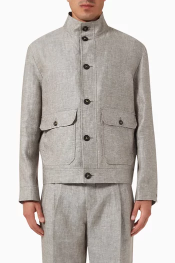 Pocket Bomber Jacket in Linen