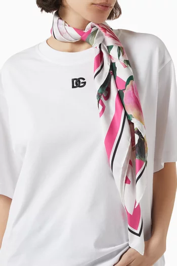 Rose-print Scarf in Silk Twll
