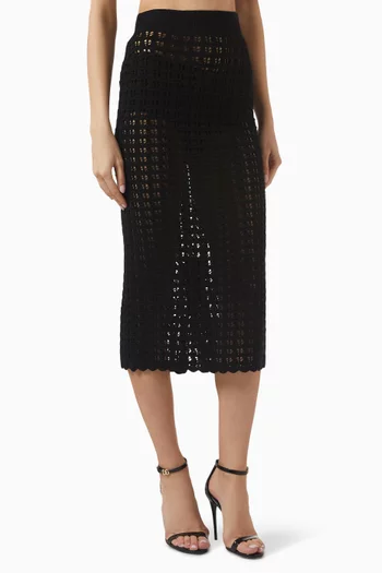Sheer Crochet Midi Skirt in Cotton Blend