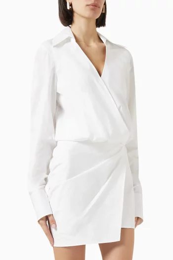 Draped Mini Dress in Cotton Poplin