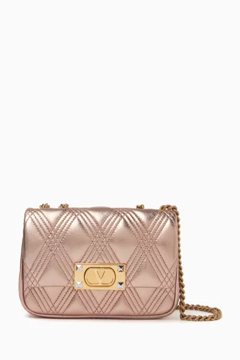 Small Quiltie 67 Shoulder Bag in Metallic Leather