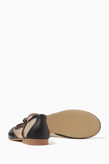 Lily Mary Jane Ballet Flats in Leather & Mesh