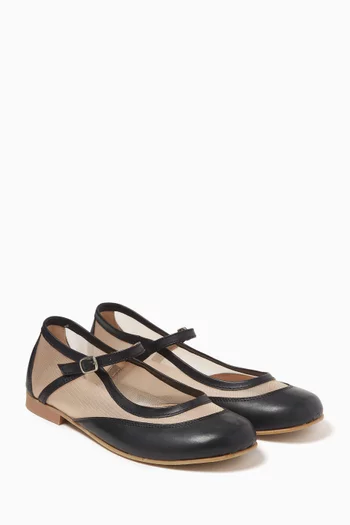 Lily Mary Jane Ballet Flats in Leather & Mesh
