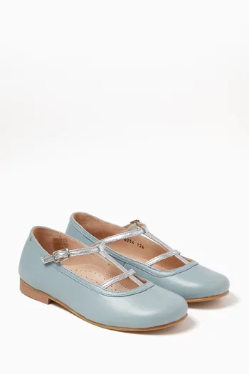Olivia Double Strap Ballerinas in Leather