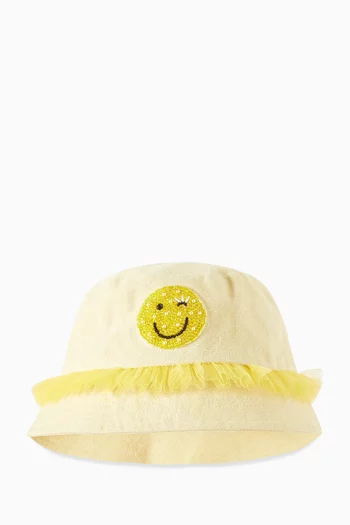 Smiley Bucket Hat in Cotton Canvas