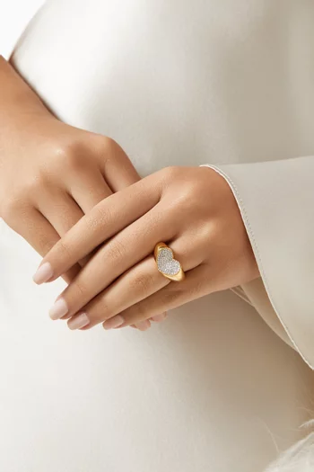 Heart Embellished Ring in 24kt Gold-plated Sterling Silver