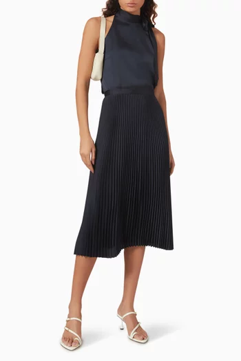 Pleated Midi Skirt in Textured Satin