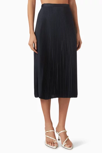 Pleated Midi Skirt in Textured Satin