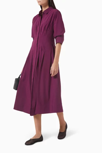 Jazz Pintuck Midi Dress in Cotton Poplin