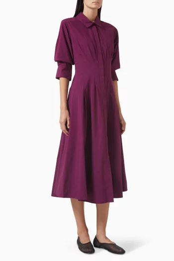 Jazz Pintuck Midi Dress in Cotton Poplin