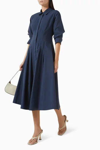Jazz Pintuck Midi Dress in Cotton Poplin