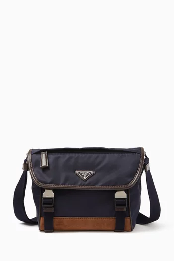 Triangle Logo Crossbody Bag in Re-Nylon & Leather