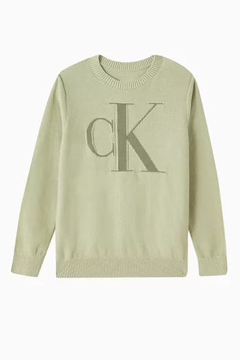 Relaxed Logo Sweater in Cotton Knit