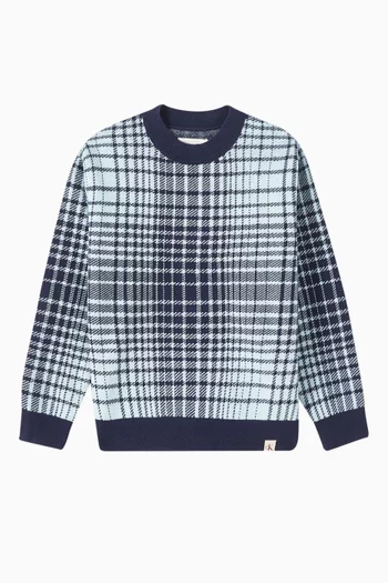 Relaxed Checkered Sweater in Cotton-blend