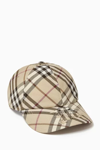 Check-print Equestrian Knight Baseball Cap in Canvas
