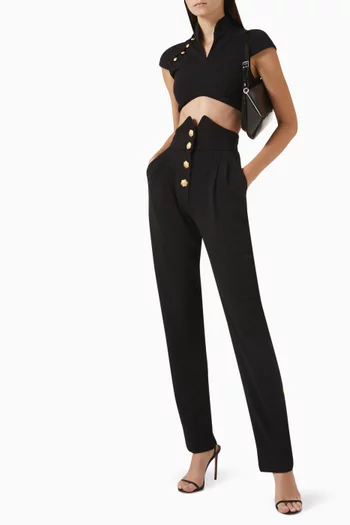 Button Embellished Pants in Crepe