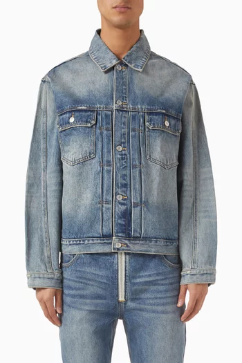 Pleated Cropped Jacket in Denim
