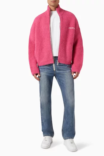 Logo-embroidered Zip Cardigan in Wool-blend