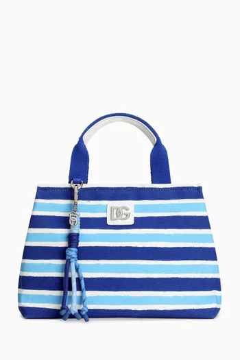 Striped Top-handle Bag in Canvas