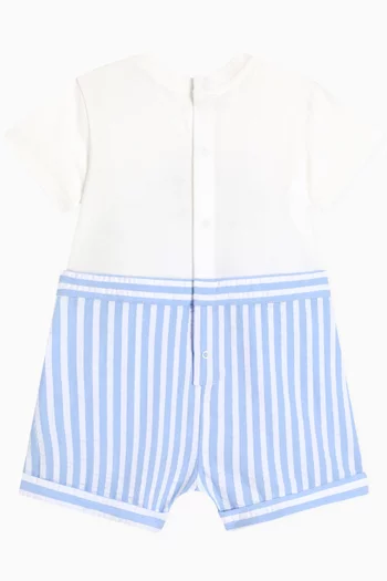 Logo-print Seersucker Romper in Cotton