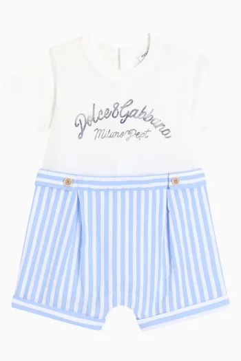 Logo-print Seersucker Romper in Cotton