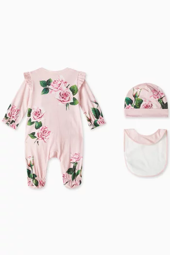 Rose Print 3-piece Gift Set in Cotton Jersey