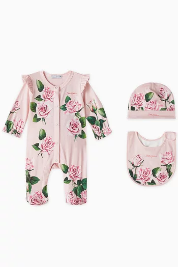 Rose Print 3-piece Gift Set in Cotton Jersey