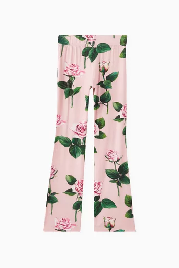 Rose-print Flared Pants in Stretch-viscose