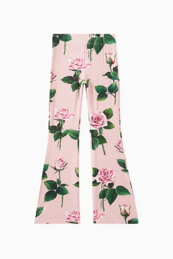 Rose-print Flared Pants in Stretch-viscose