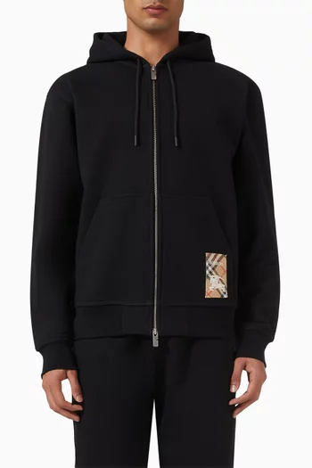 Check Label Zip Hoodie in Cotton